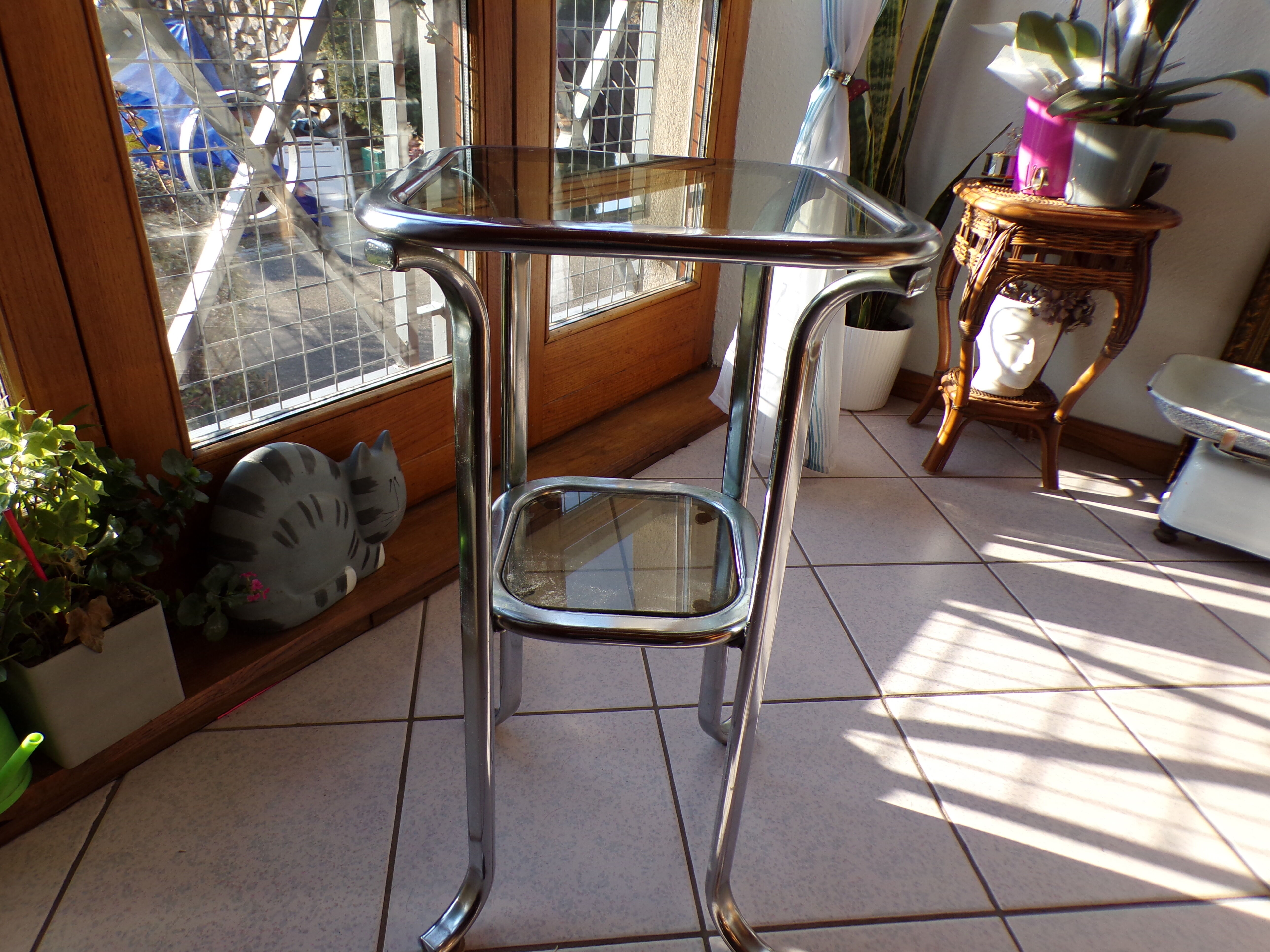 Bedside table or end of tubular steel sofa
