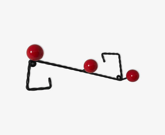 Coat rack 3 balls wood wrought iron vintage 1960