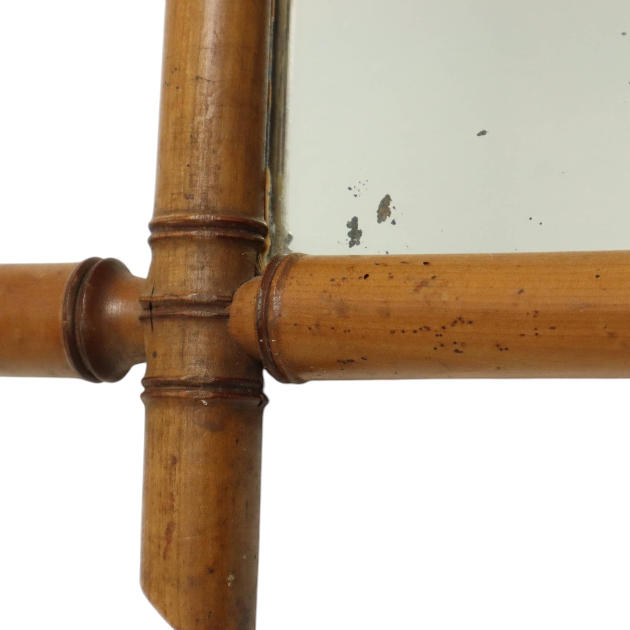 French Wooden Mirror, Faux Bamboo Chinoiserie, 57x47cm
