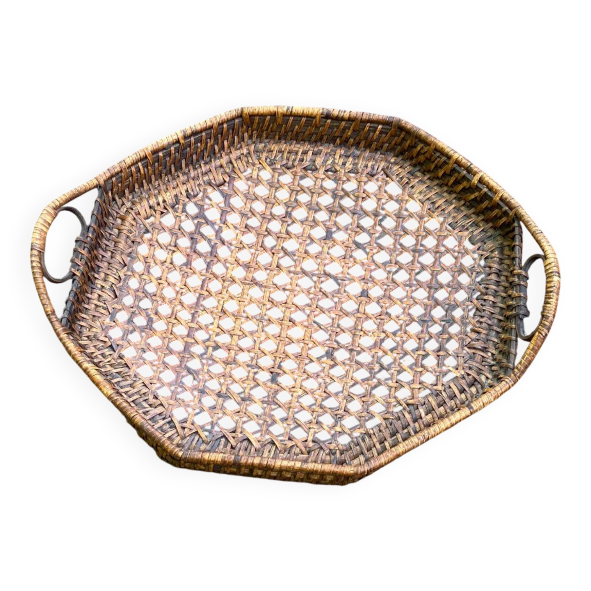 Hexagonal rattan and woven wicker breakfast tray