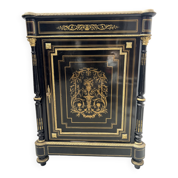 Meuble Napoléon III a une porte en bois noir et marquetrie de laiton XIX si