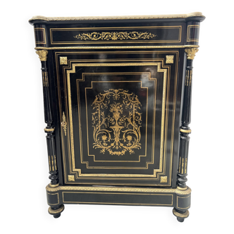 Meuble Napoléon III a une porte en bois noir et marquetrie de laiton XIX si