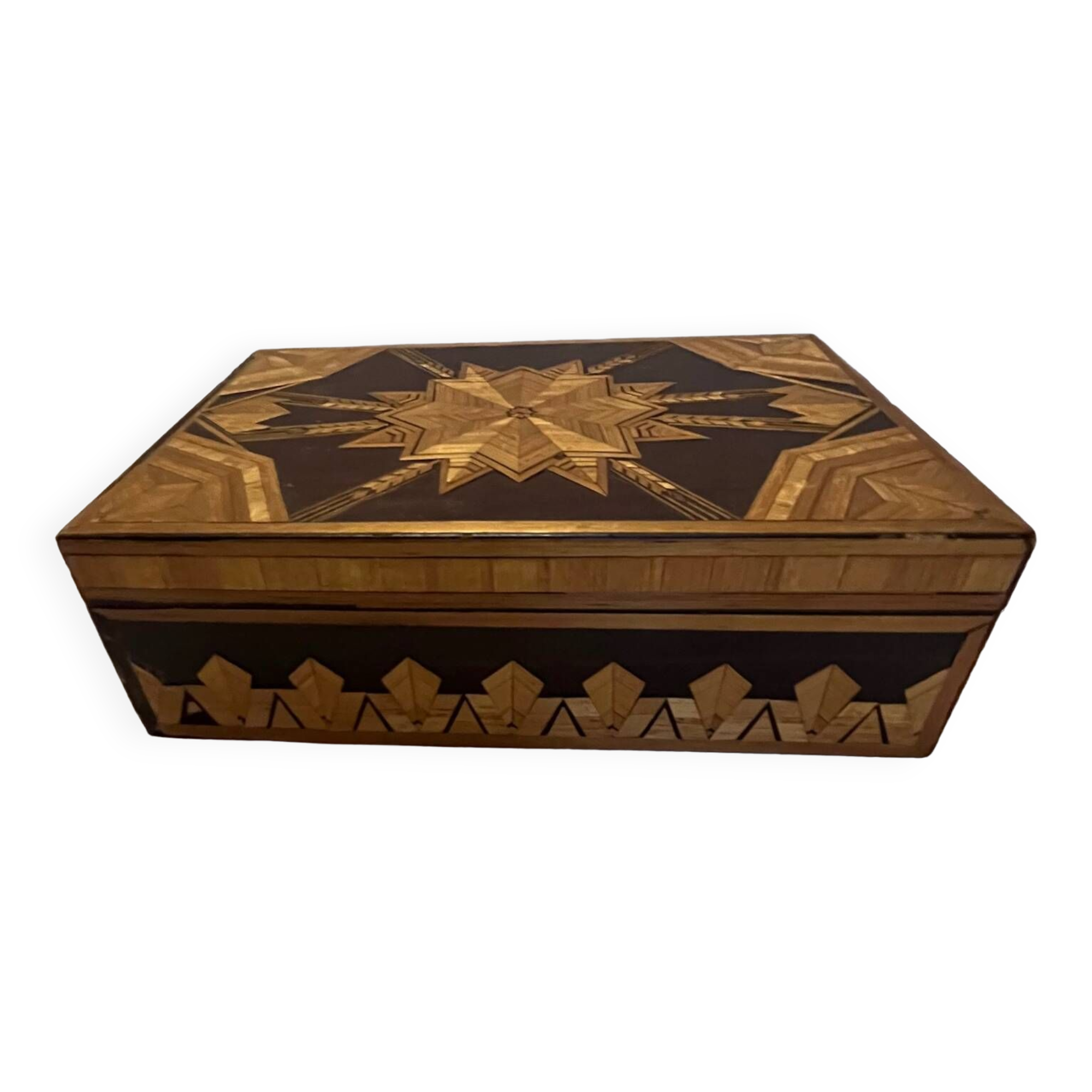 Boîte à bijoux en bois à marqueterie de paille
