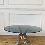 Round smoked glass coffee table from the 70s