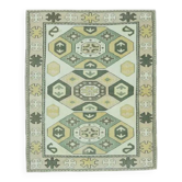 1970s vintage Turkish Oushak handmade wool cotton green area rug 164x207