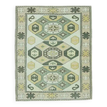 1970s vintage Turkish Oushak handmade wool cotton green area rug 164x207