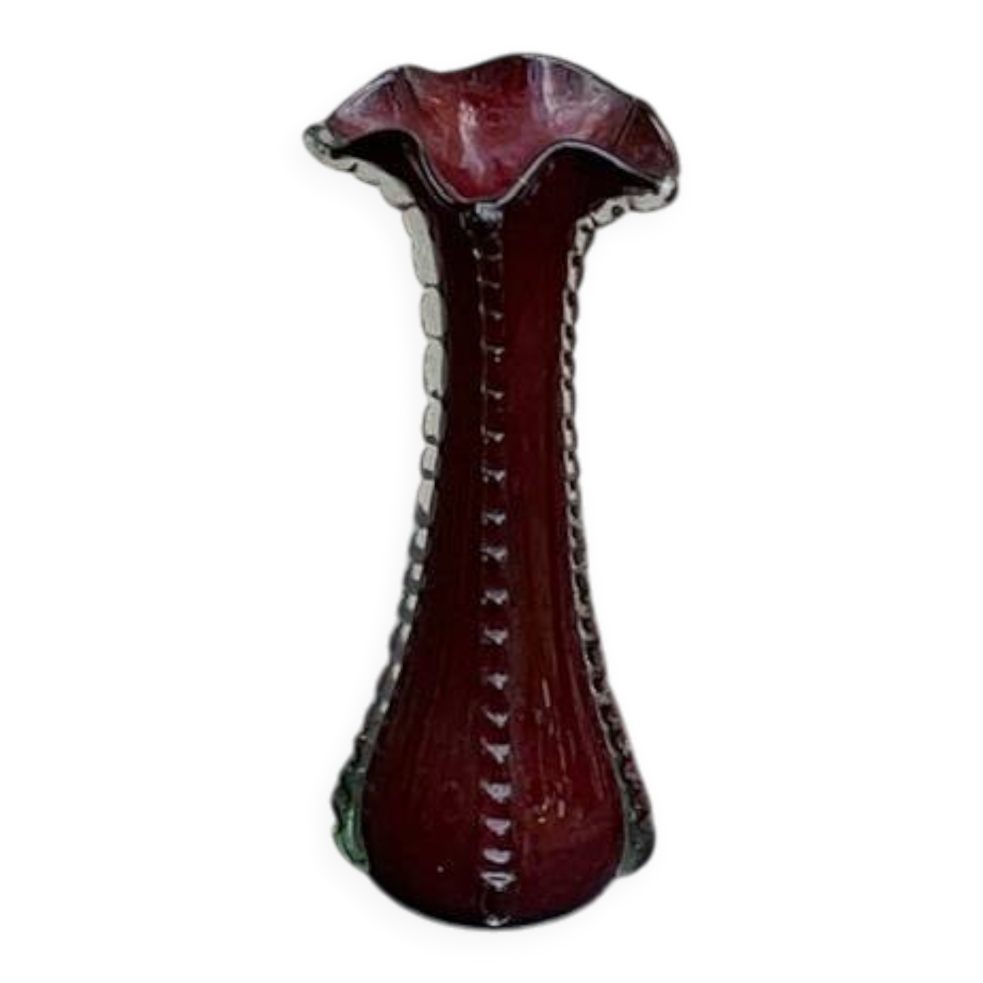 Vase en céramique émaillée verte et jaune, motif vintage et design  1950/60