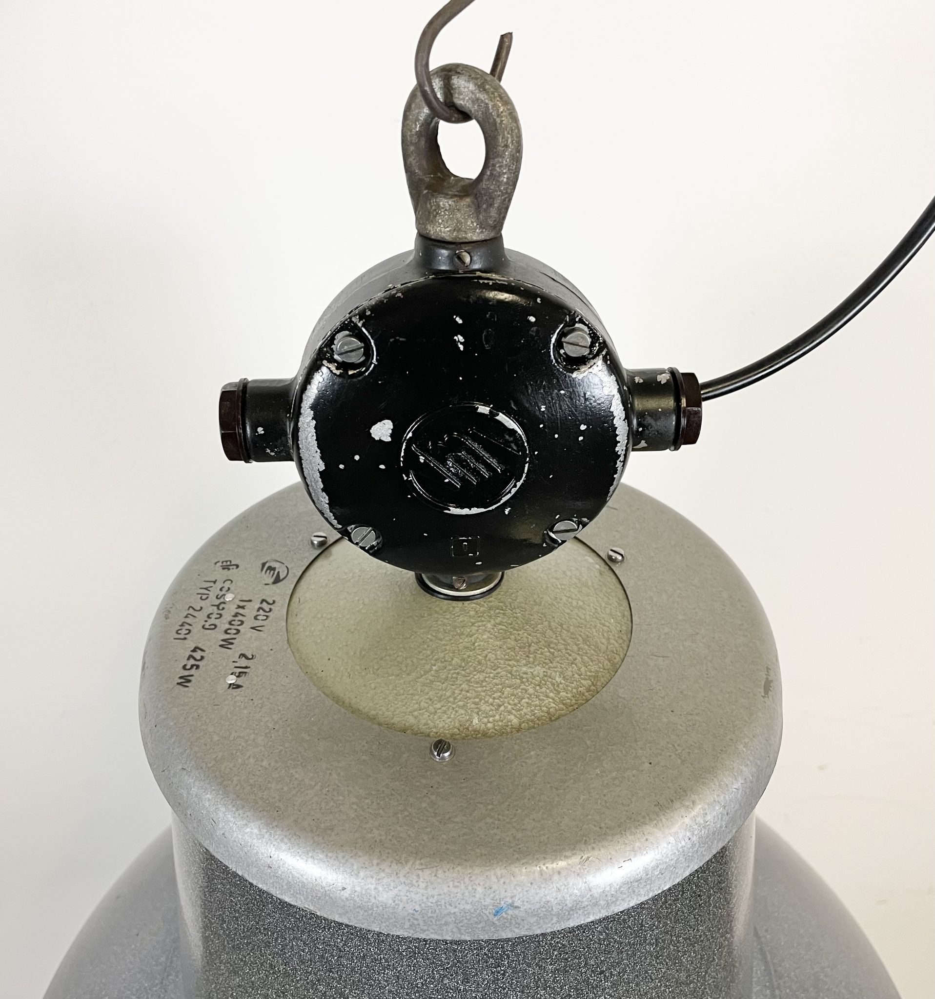 Large Grey Enamel Industrial Factory Lamp from Elektrosvit, 1960s