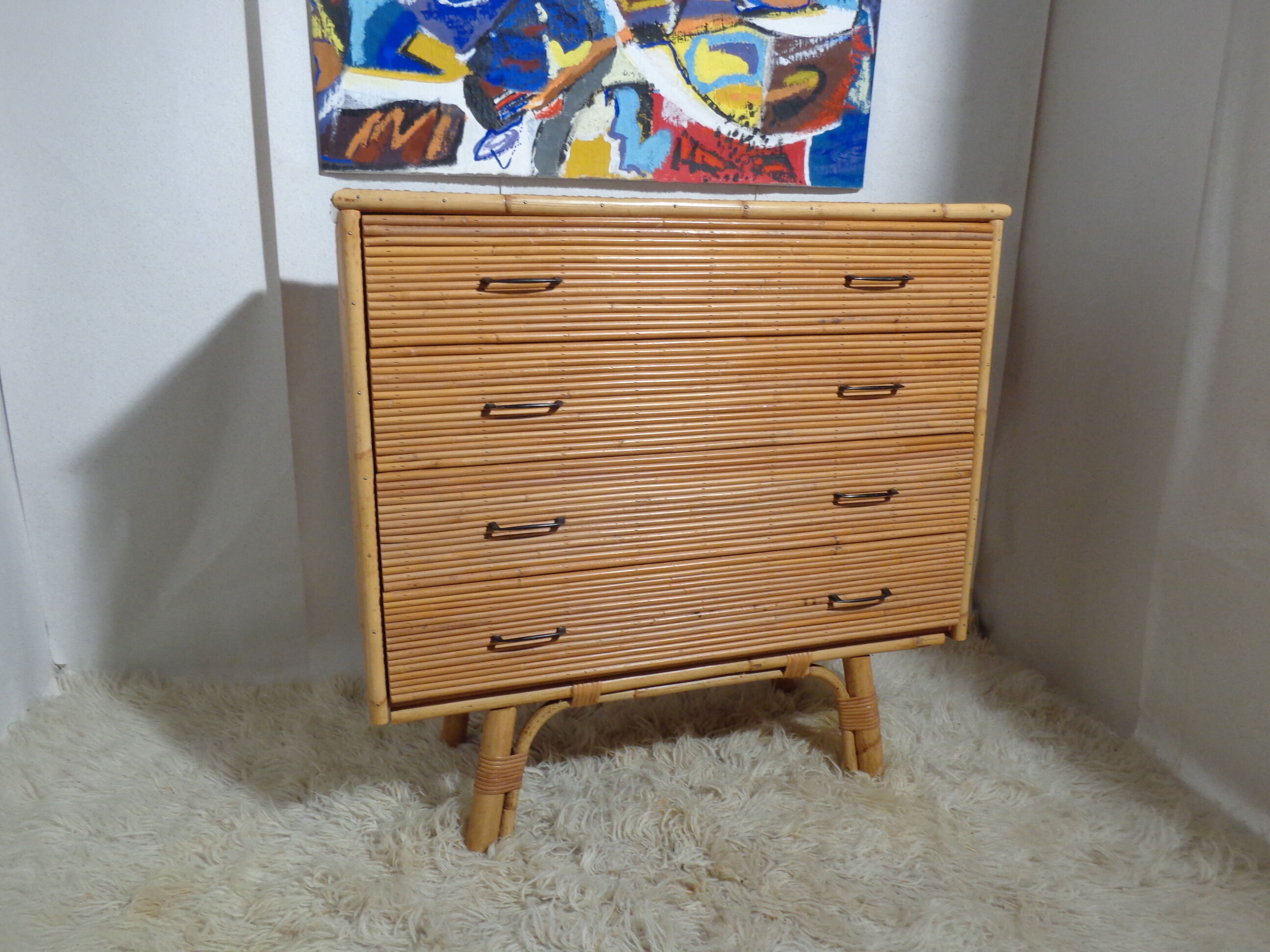 Bamboo and rattan chest of drawers  of the 60s