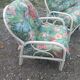3 fauteuils blanc bambou osier avec coussins vintage
