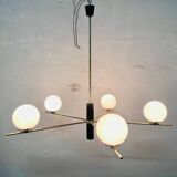 Lustre 5 feux en opaline blanche et métal, années 60