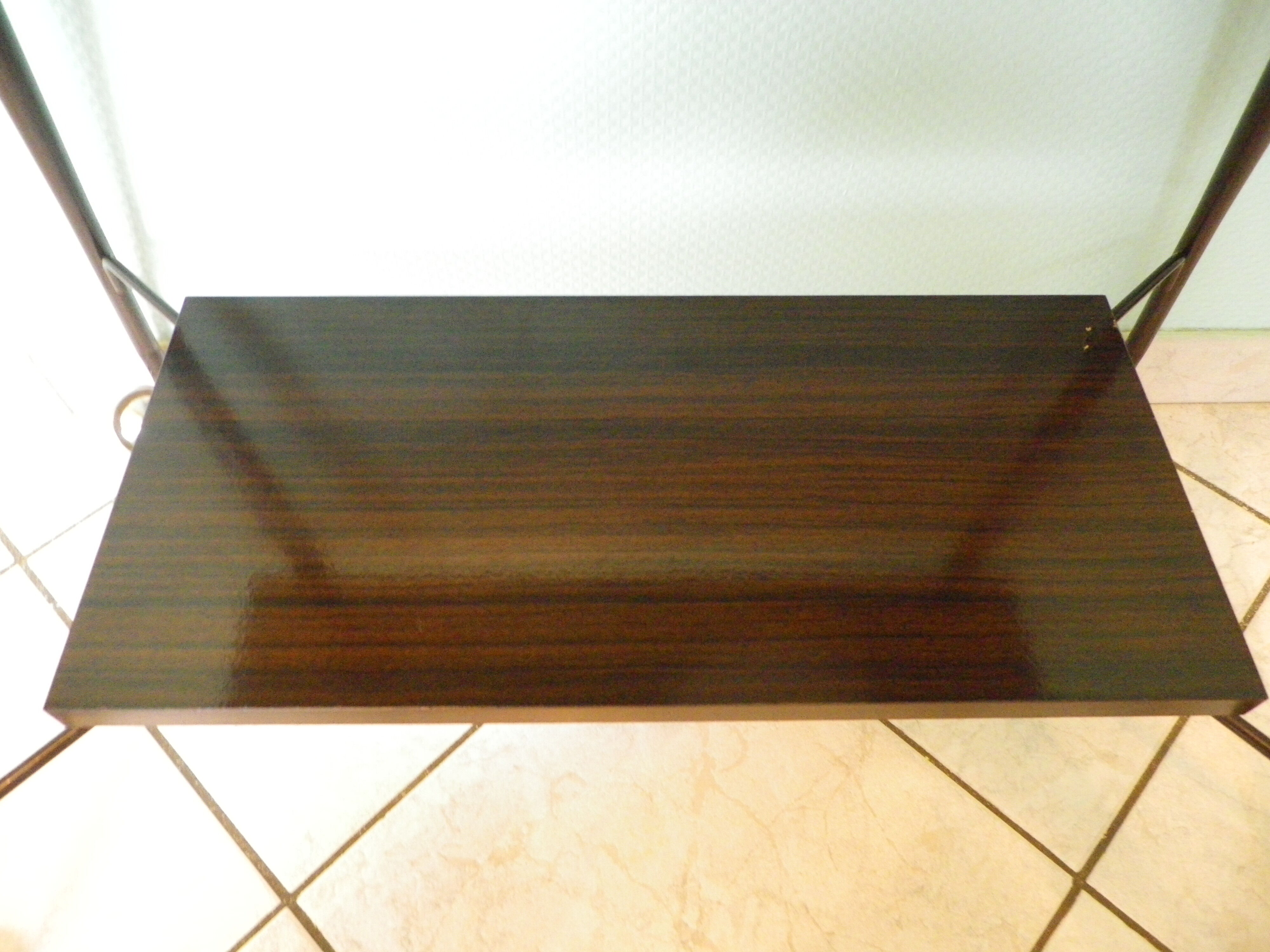 Formica TV cabinet, 2 trays, on atypical curved casters - 1960s