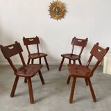 Set of 4 Imperial Loyalist brutalist wooden chairs, vintage 60s design