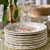 9 dessert plates and 1 barbotine dish from Sarreguemines