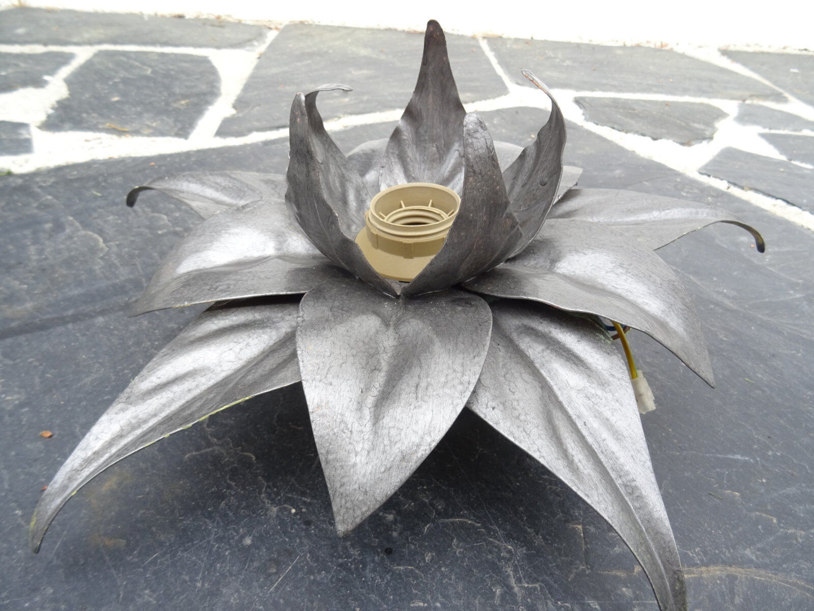 Italian silver metal flower wall lamp