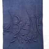 Old embroidered table napkin B M Purple