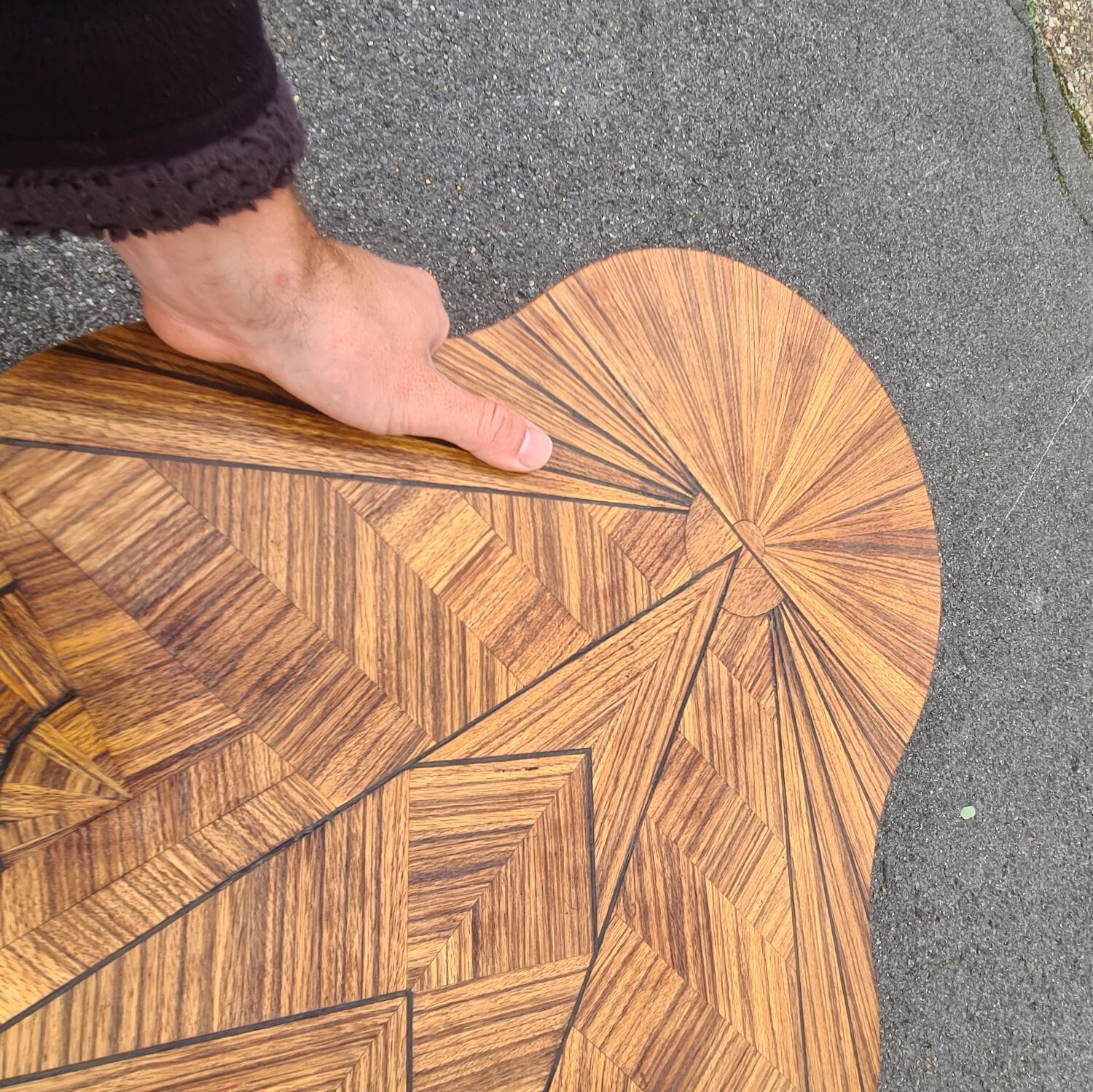 Vintage art deco coffee table with geometric marquetry