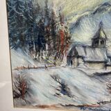 Pastel "chapel under the snow" signed