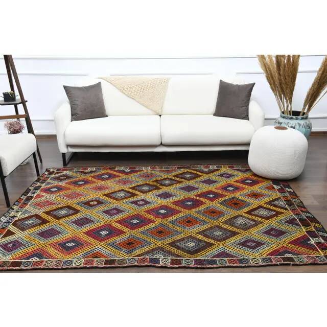 1970s Vintage Turkish Hand-Knotted Wool Cotton Yellow Area Rug 175x234