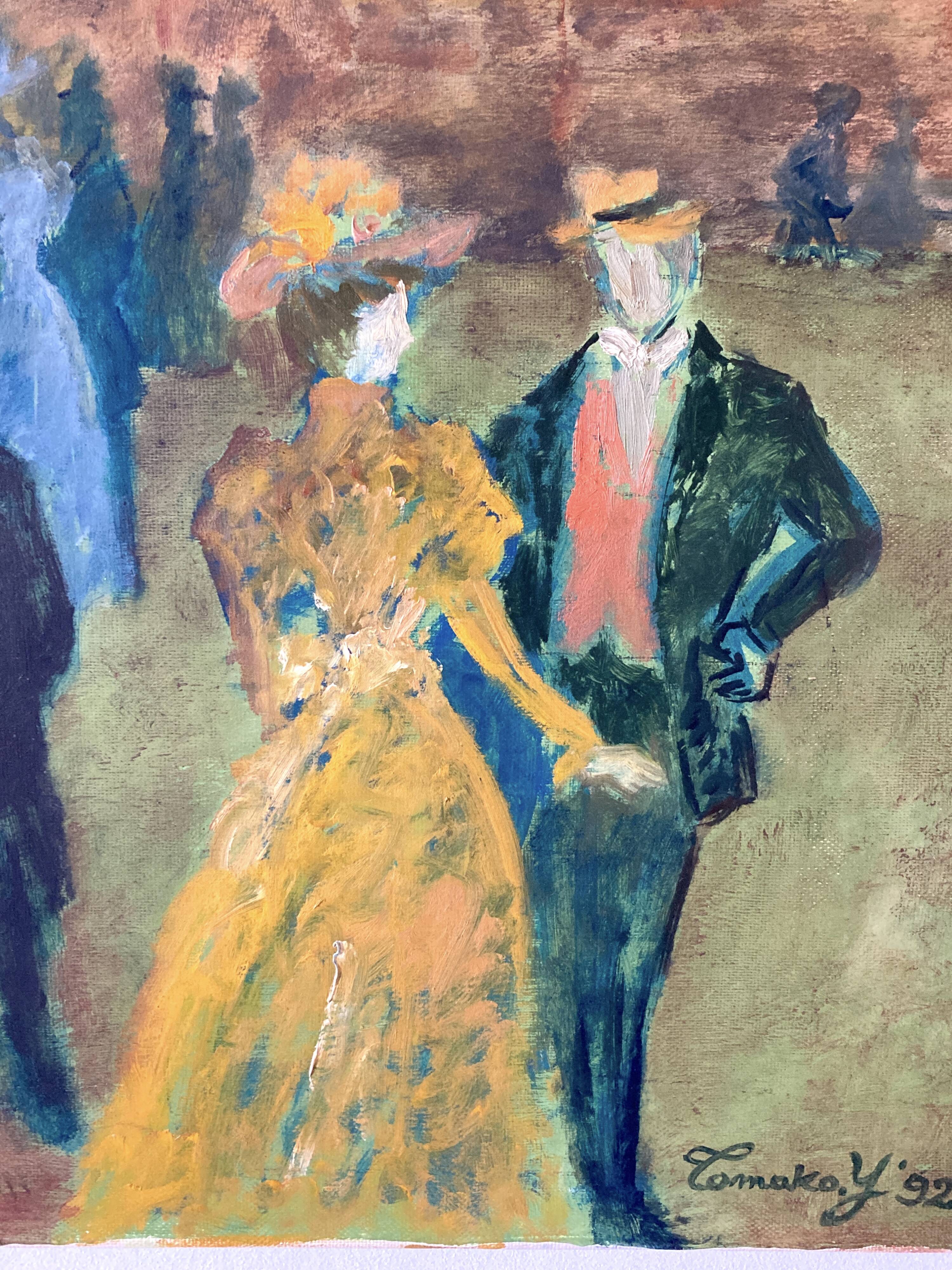 Oil painting on canvas / View of Montmartre during the Belle Époque / Signed Tomako, 1992