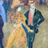 Oil painting on canvas / View of Montmartre during the Belle Époque / Signed Tomako, 1992