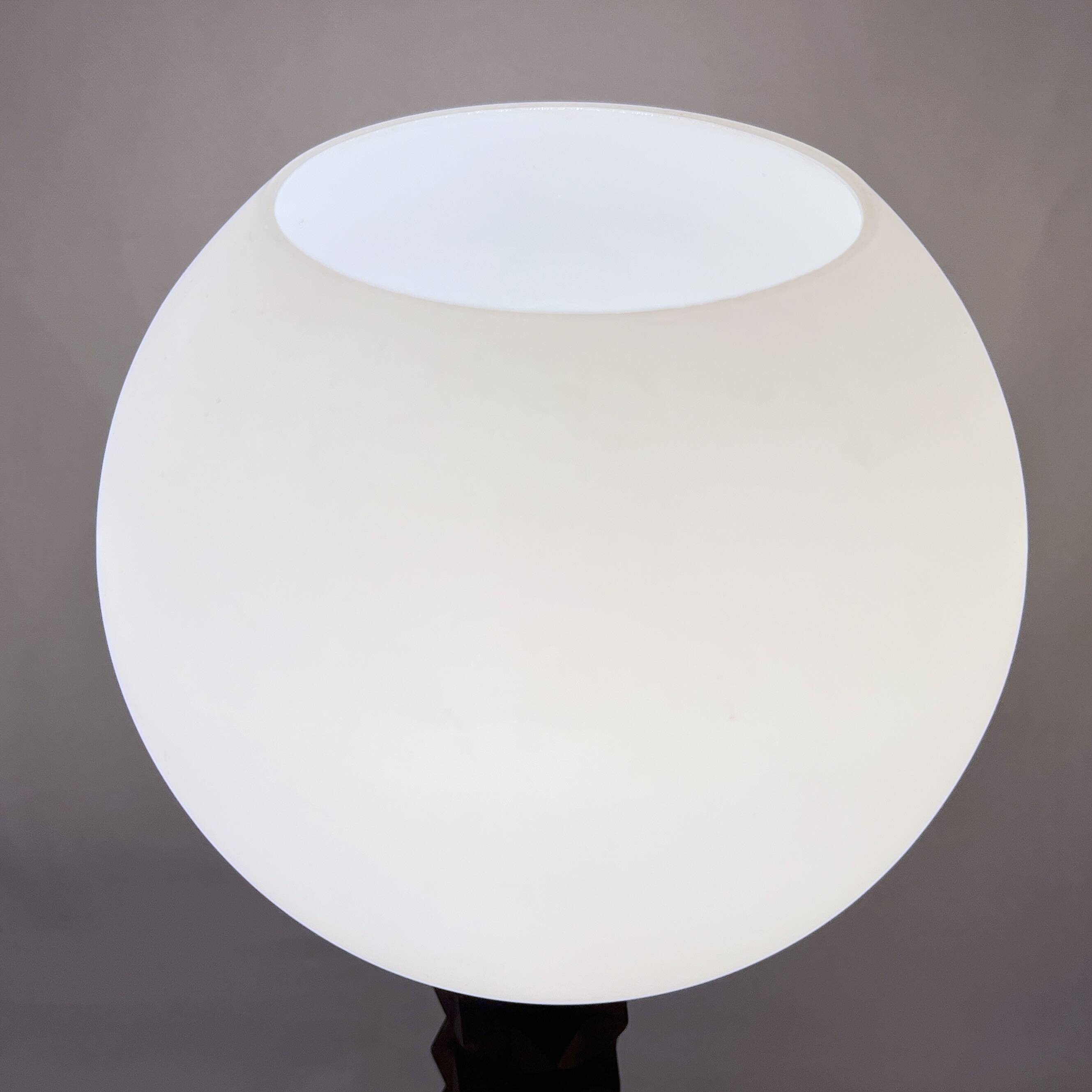 Wooden lamp in wabi-sabi brutalist style by Charles Dudouyt with white opaline.