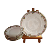 Set de 6 assiettes plates en porcelaine "B.F Limoges" guirlande de roses et frise géométrique, lot 2.
