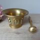 Mortar and Pestle in Solid Bronze – Face Decoration – Antique Style