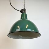 Industrial green enamel factory lamp with cast iron top, 1960s
