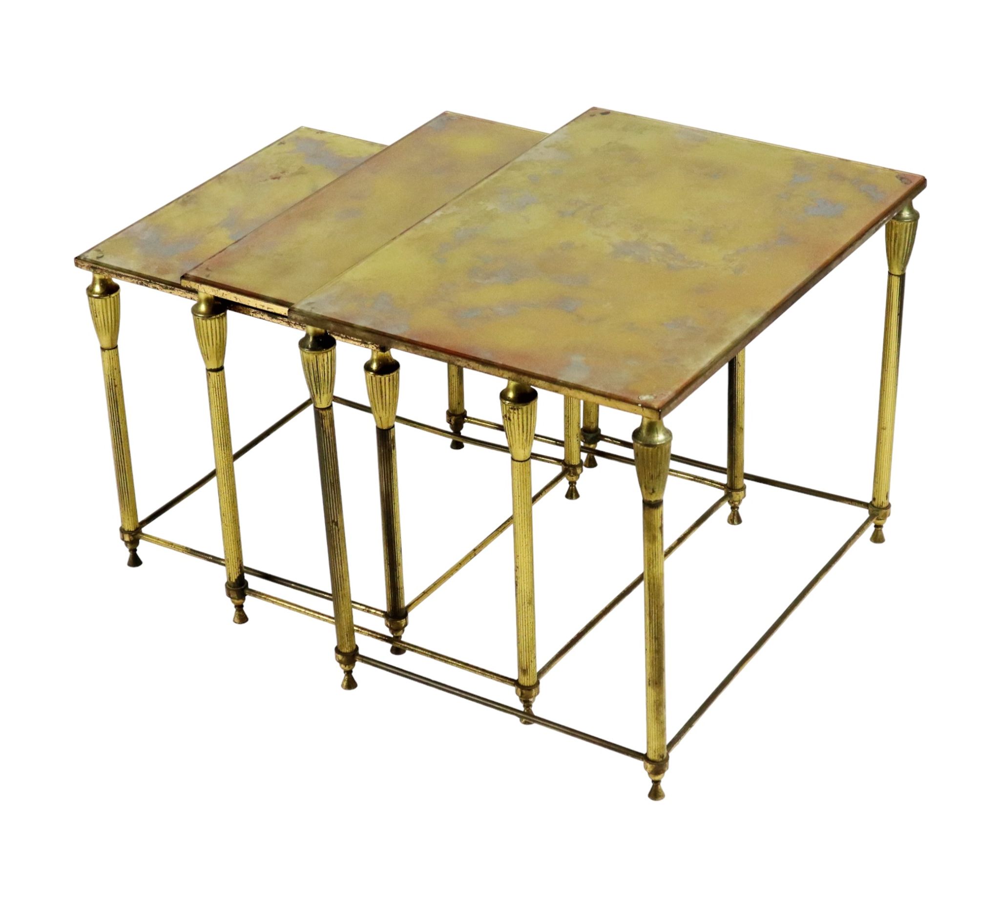 Vintage nesting table set france marbled glass copper plated metal fifties