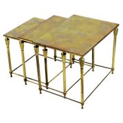Vintage nesting table set france marbled glass copper plated metal fifties