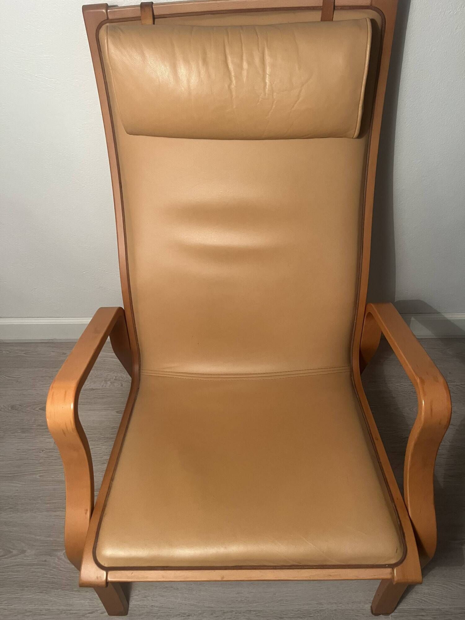 Pair of Scandinavian Bentwood Lounge Chairs in Cognac Leather, 1970s–80s