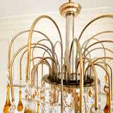 Lustre cascade Murano vintage en verre ambré et cristal, chandelier it