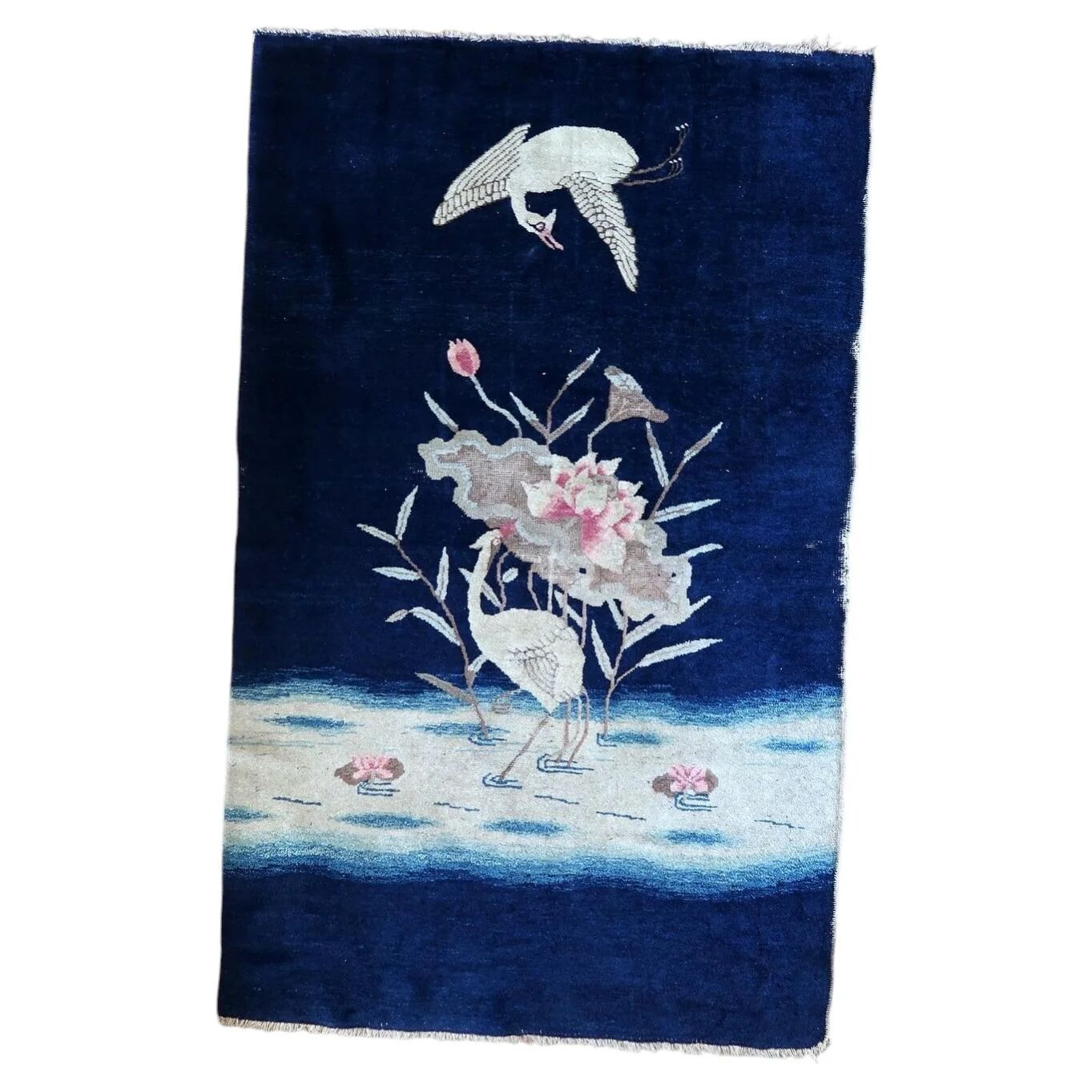 Antique 1890s Chinese Peking rug with crane design 95cm x 152cm