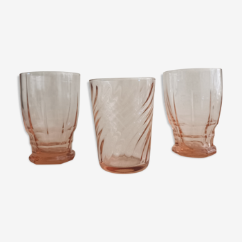 3 verres à eau roses Art déco