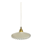 Vintage scalloped opaline glass and gold-tone metal pendant light