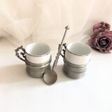 Set two porcelain cups with pewter support