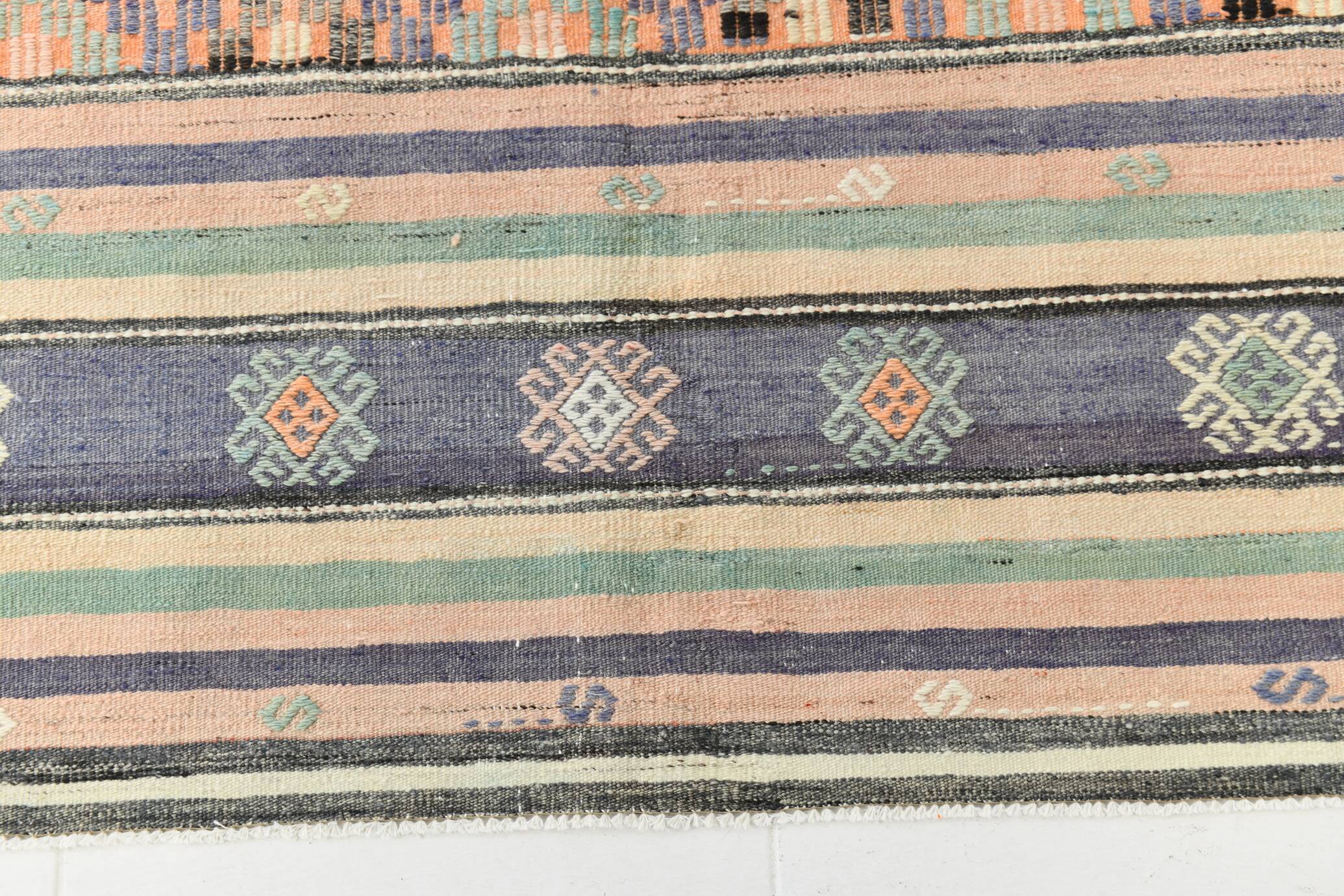 6x12 Pale Orange Green Handmade Vintage Rug, 174x359Cm