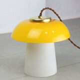 Mid-century yellow glass and brass mushroom table lamp