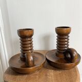 Pair of turned wooden candlesticks from the 70s