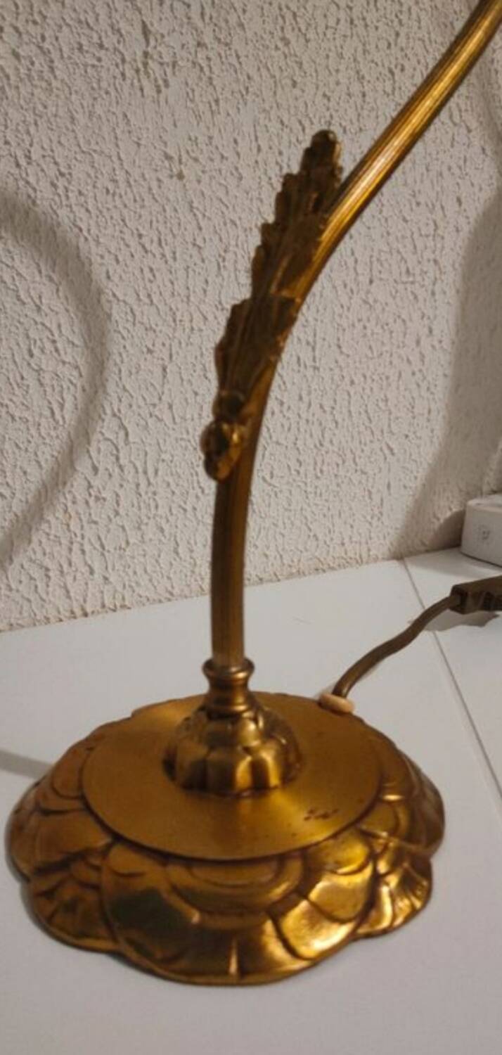 Art nouveau swan neck and tulip glass lamp