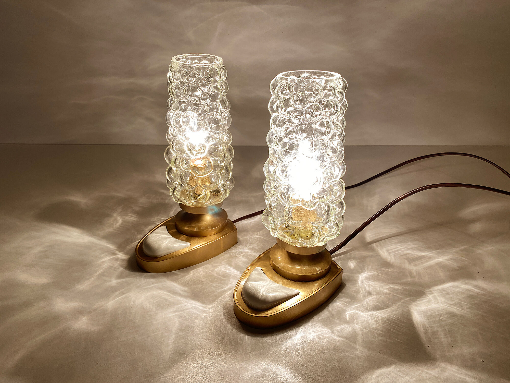 Pair of vintage table lamps, bubble glass, 70s