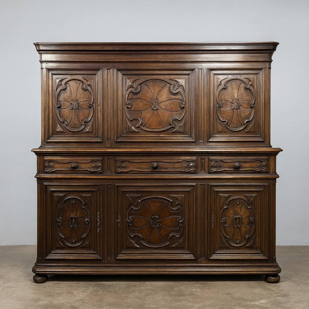 Important buffet-style renaissance in walnut.