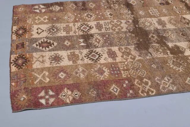 Vintage Turkish Hand-Knotted Wool Cotton Brown Runner 94x203