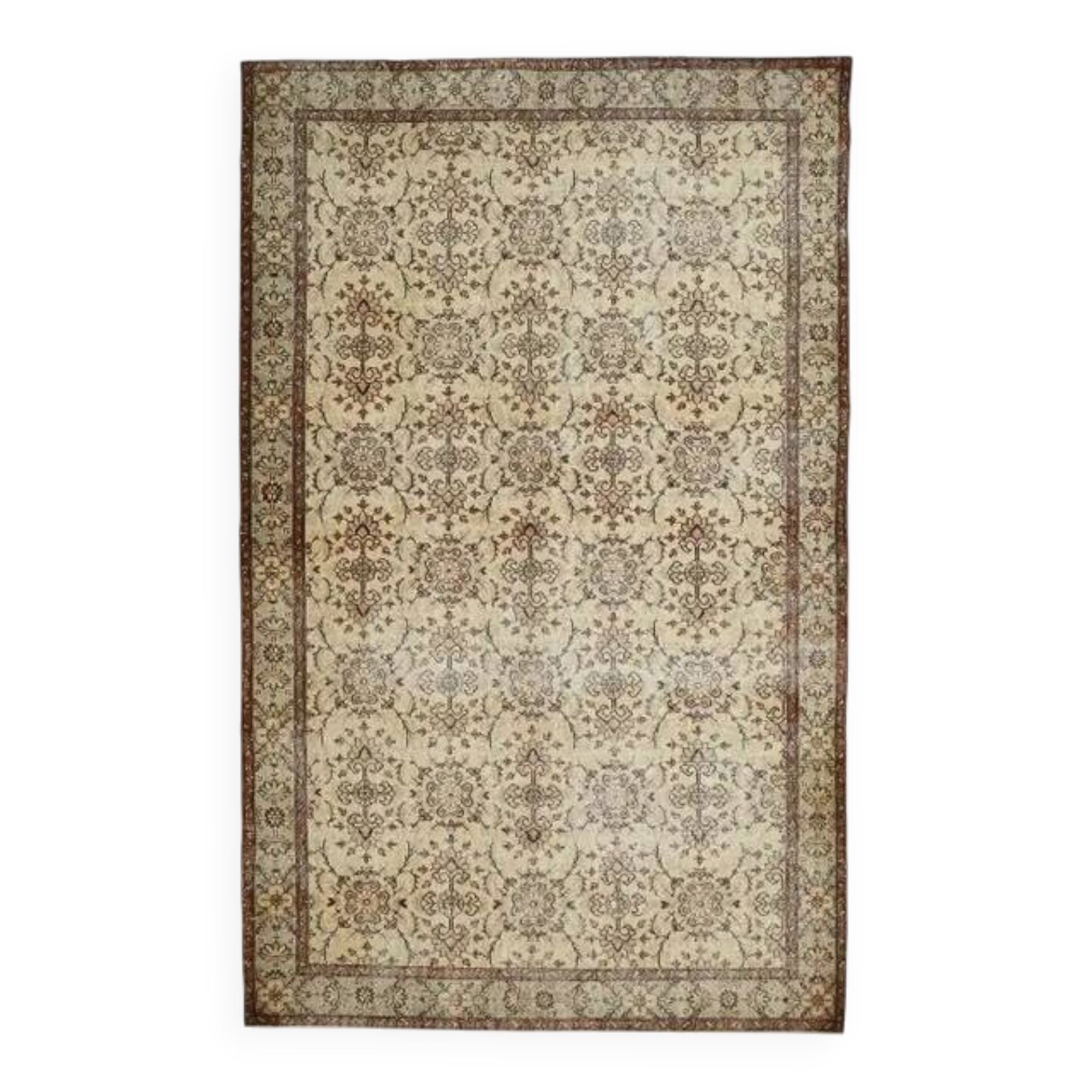 Vintage Turkish Hand-Knotted Wool Cotton Beige Area Rug 202x322