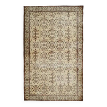 Vintage Turkish Hand-Knotted Wool Cotton Beige Area Rug 202x322