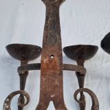 Pair of antique 15th century medieval castle wrought iron candlesticks