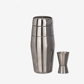 Shaker design et son doseur à coktail en inox Alessi 1970