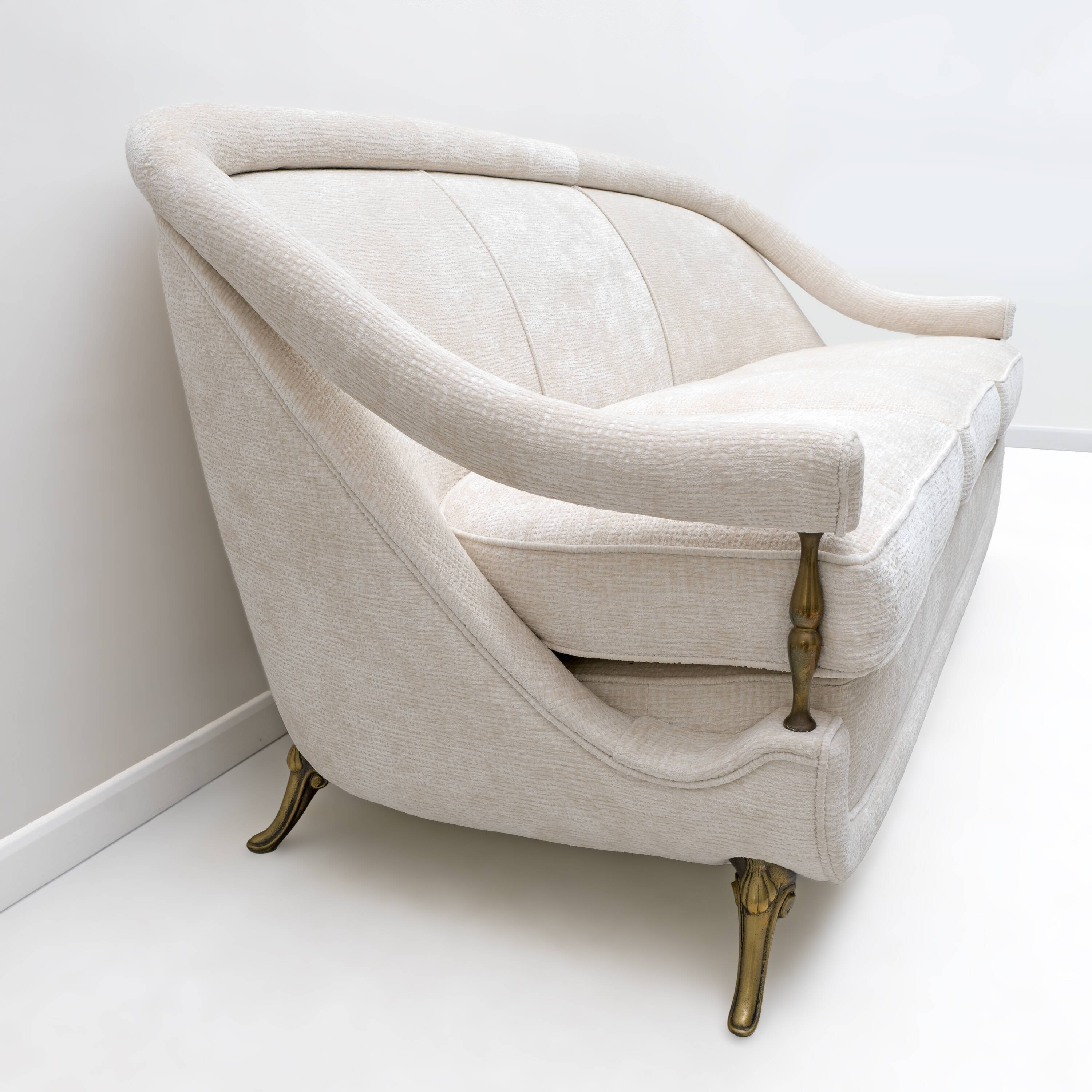 French of Mid-Century Sofa in Art Deco Style with Brass Details, 1950s