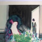 Claude manoukian woman with a bouquet, 1980. lithograph signed in pencil